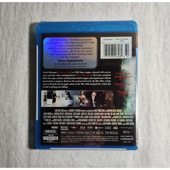 American Psycho Uncut Version 1080P Blu-Ray 2000 New Sealed - Picture 2 of 5